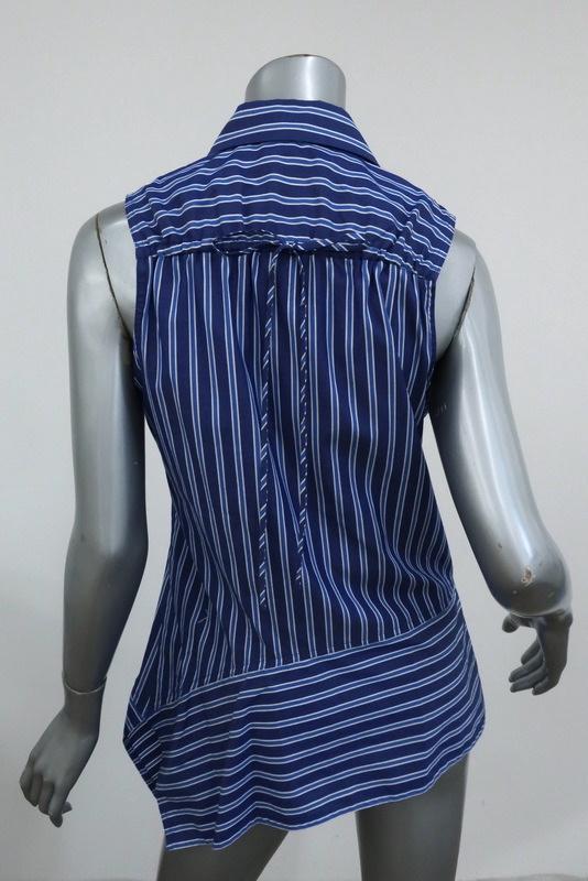 Derek Lam 10 Crosby Asymmetrical Sleeveless Shirt Blue Striped Cotton Size 4 - Celebrity Owned