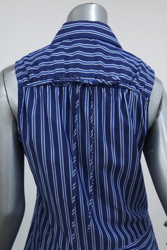 Derek Lam 10 Crosby Asymmetrical Sleeveless Shirt Blue Striped Cotton Size 4 - Celebrity Owned