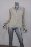 Derek Lam 10 Crosby Blouse Cream/Gold Metallic Fil Coupe Size 2 Tie-Sleeve Top - Celebrity Owned