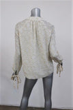 Derek Lam 10 Crosby Blouse Cream/Gold Metallic Fil Coupe Size 2 Tie-Sleeve Top - Celebrity Owned