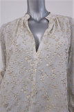 Derek Lam 10 Crosby Blouse Cream/Gold Metallic Fil Coupe Size 2 Tie-Sleeve Top - Celebrity Owned