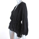 Derek Lam 10 Crosby Peplum Blouse Black/Gold Metallic Stripe Size 2 Long Sleeve - Celebrity Owned