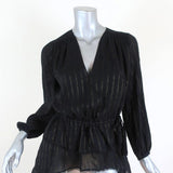 Derek Lam 10 Crosby Peplum Blouse Black/Gold Metallic Stripe Size 2 Long Sleeve - Celebrity Owned