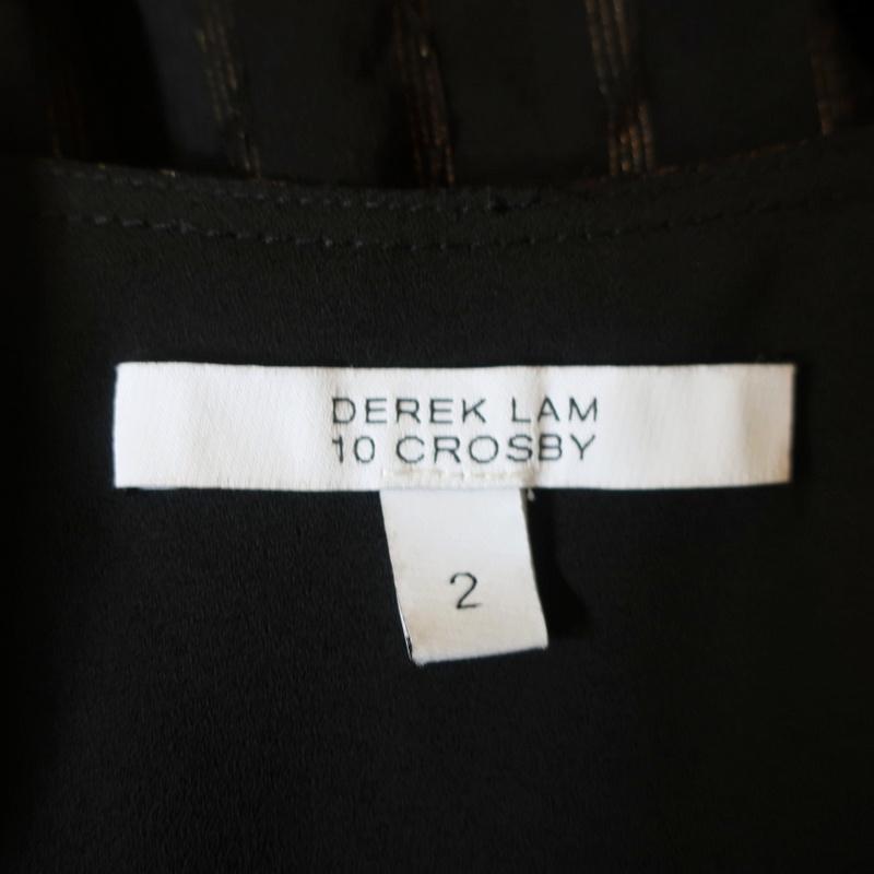 Derek Lam 10 Crosby Peplum Blouse Black/Gold Metallic Stripe Size 2 Long Sleeve - Celebrity Owned