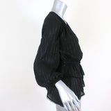 Derek Lam 10 Crosby Peplum Blouse Black/Gold Metallic Stripe Size 2 Long Sleeve - Celebrity Owned