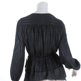 Derek Lam 10 Crosby Peplum Blouse Black/Gold Metallic Stripe Size 2 Long Sleeve - Celebrity Owned