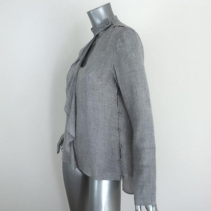 Derek Lam 10 Crosby Ruffle Blouse Light Gray Wool-Blend Size 2 Cutout-Neck Top - Celebrity Owned
