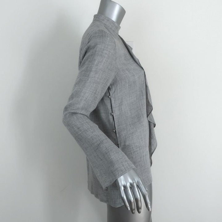 Derek Lam 10 Crosby Ruffle Blouse Light Gray Wool-Blend Size 2 Cutout-Neck Top - Celebrity Owned
