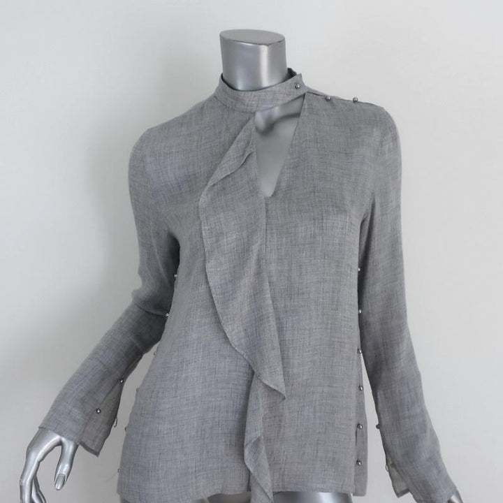 Derek Lam 10 Crosby Ruffle Blouse Light Gray Wool-Blend Size 2 Cutout-Neck Top - Celebrity Owned
