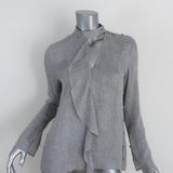 Derek Lam 10 Crosby Ruffle Blouse Light Gray Wool-Blend Size 2 Cutout-Neck Top - Celebrity Owned