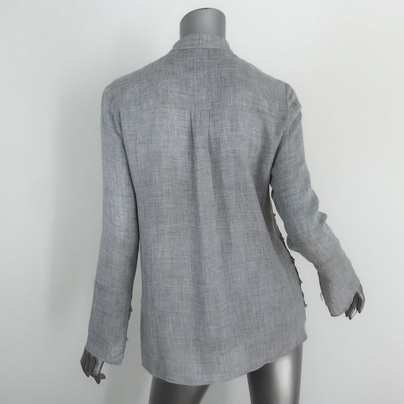 Derek Lam 10 Crosby Ruffle Blouse Light Gray Wool-Blend Size 2 Cutout-Neck Top - Celebrity Owned
