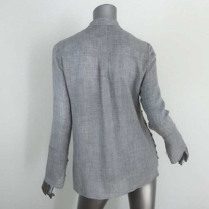 Derek Lam 10 Crosby Ruffle Blouse Light Gray Wool-Blend Size 2 Cutout-Neck Top - Celebrity Owned