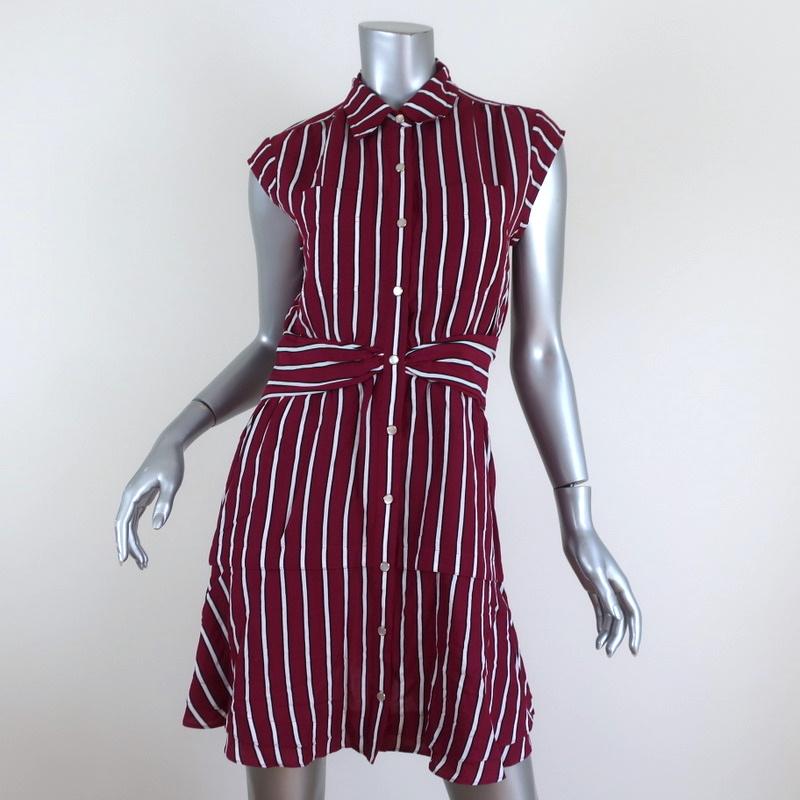 Derek Lam 10 Crosby Shirtdress Raspberry Striped Size 2 Sleeveless Mini NEW - Celebrity Owned