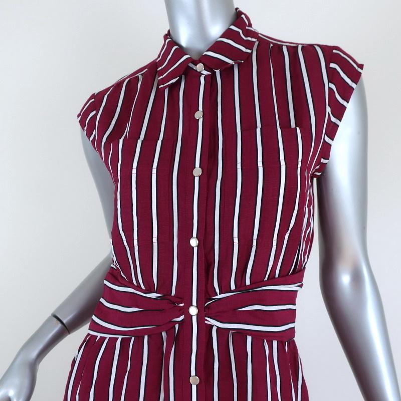 Derek Lam 10 Crosby Shirtdress Raspberry Striped Size 2 Sleeveless Mini NEW - Celebrity Owned