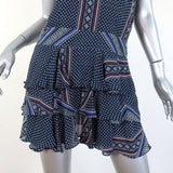 Derek Lam 10 Crosby Tiered Mini Dress Navy Scarf Print Silk Size 2 - Celebrity Owned