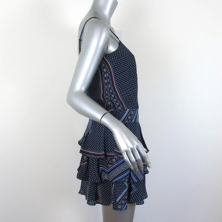 Derek Lam 10 Crosby Tiered Mini Dress Navy Scarf Print Silk Size 2 - Celebrity Owned