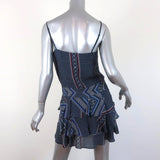 Derek Lam 10 Crosby Tiered Mini Dress Navy Scarf Print Silk Size 2 - Celebrity Owned
