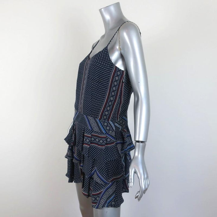 Derek Lam 10 Crosby Tiered Mini Dress Navy Scarf Print Silk Size 2 - Celebrity Owned