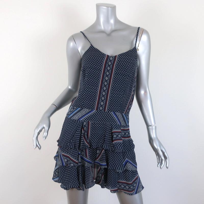 Derek Lam 10 Crosby Tiered Mini Dress Navy Scarf Print Silk Size 2 - Celebrity Owned