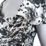 Derek Lam Asymmetric Draped Top Gray/Black Butterfly Print Silk Size US 6 - Celebrity Owned