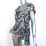 Derek Lam Asymmetric Draped Top Gray/Black Butterfly Print Silk Size US 6 - Celebrity Owned