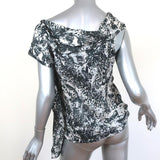 Derek Lam Asymmetric Draped Top Gray/Black Butterfly Print Silk Size US 6 - Celebrity Owned