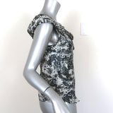 Derek Lam Asymmetric Draped Top Gray/Black Butterfly Print Silk Size US 6 - Celebrity Owned