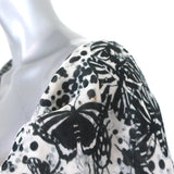 Derek Lam Asymmetric Draped Top Gray/Black Butterfly Print Silk Size US 6 - Celebrity Owned
