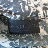 Derek Lam Asymmetric Draped Top Gray/Black Butterfly Print Silk Size US 6 - Celebrity Owned