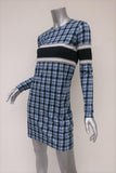 Derek Lam Dress Blue Striped Plaid Cotton Jersey Size 4 Long Sleeve Mini - Celebrity Owned