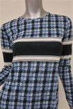 Derek Lam Dress Blue Striped Plaid Cotton Jersey Size 4 Long Sleeve Mini - Celebrity Owned
