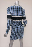 Derek Lam Dress Blue Striped Plaid Cotton Jersey Size 4 Long Sleeve Mini - Celebrity Owned