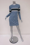 Derek Lam Dress Blue Striped Plaid Cotton Jersey Size 4 Long Sleeve Mini - Celebrity Owned