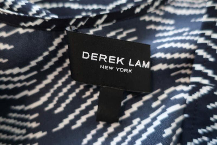 Derek Lam Dress Navy/White Printed Stretch Silk Size 2 Sleeveless Fit &amp; Flare - Celebrity Owned