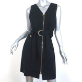 Derek Lam Zip-Front Sleeveless Mini Dress Black Stretch Cotton Size US 10 - Celebrity Owned
