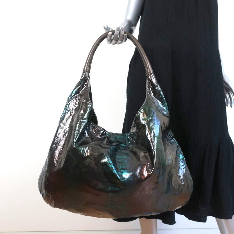 Devi Kroell Hobo Brown/Green Metallic Snakeskin Print Extra Large Shoulder Bag - Celebrity Owned