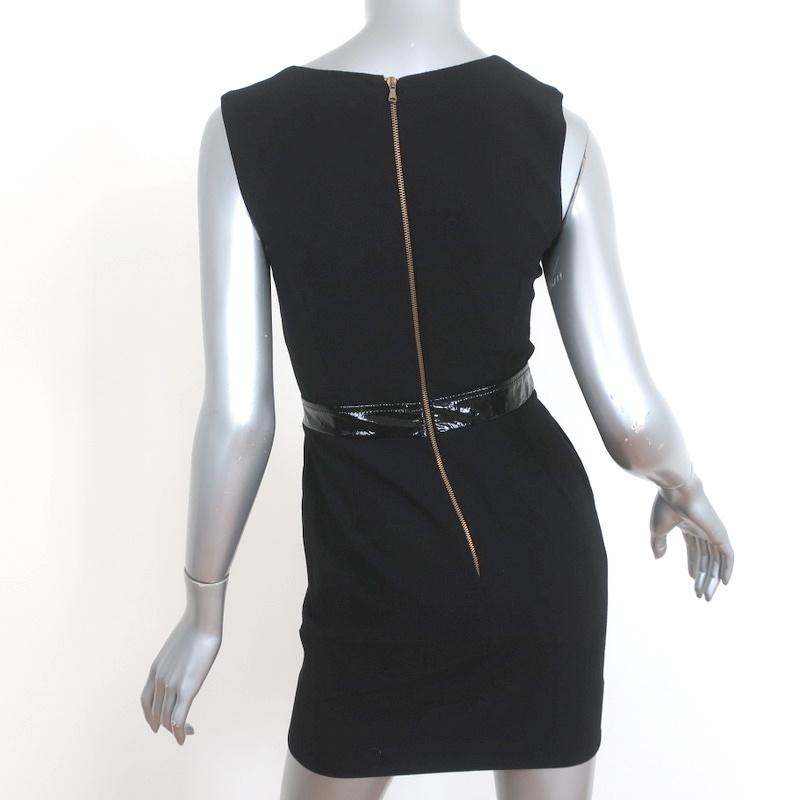 D&amp;G Dolce &amp; Gabbana Mini Dress Black Patent-Trim Crepe Size 38 Sleeveless LBD - Celebrity Owned