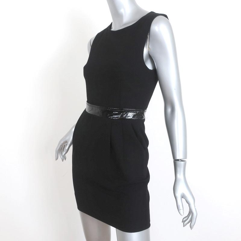 D&amp;G Dolce &amp; Gabbana Mini Dress Black Patent-Trim Crepe Size 38 Sleeveless LBD - Celebrity Owned