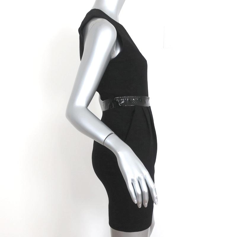 D&amp;G Dolce &amp; Gabbana Mini Dress Black Patent-Trim Crepe Size 38 Sleeveless LBD - Celebrity Owned
