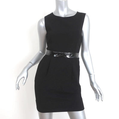 D&G Dolce & Gabbana Mini Dress Black Patent-Trim Crepe Size 38 Sleeveless LBD - Celebrity Owned