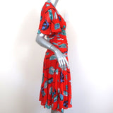 Diane von Furstenberg Dress Asher Vermillion Floral Print Mesh Size Extra Small - Celebrity Owned