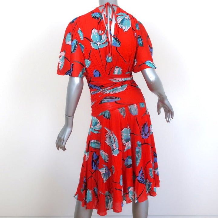 Diane von Furstenberg Dress Asher Vermillion Floral Print Mesh Size Extra Small - Celebrity Owned