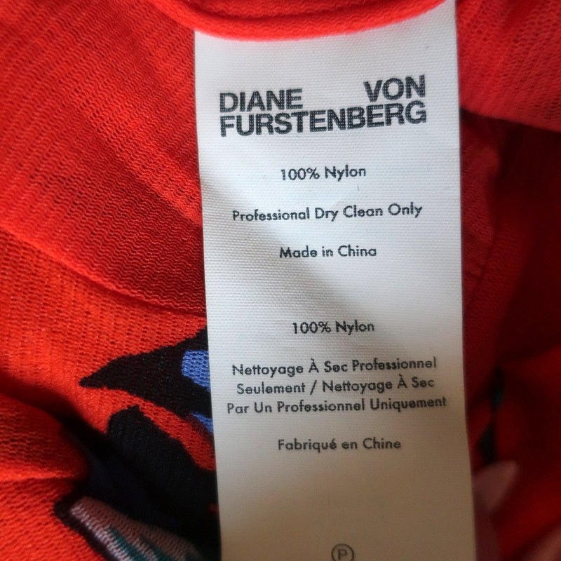 Diane von Furstenberg Dress Asher Vermillion Floral Print Mesh Size Extra Small - Celebrity Owned