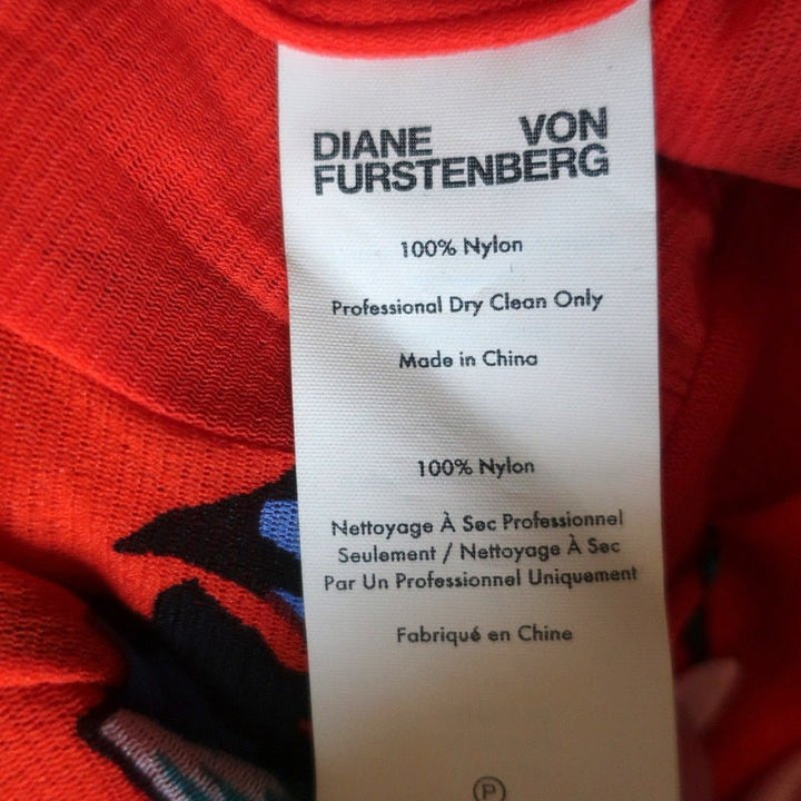 Diane von Furstenberg Dress Asher Vermillion Floral Print Mesh Size Extra Small - Celebrity Owned
