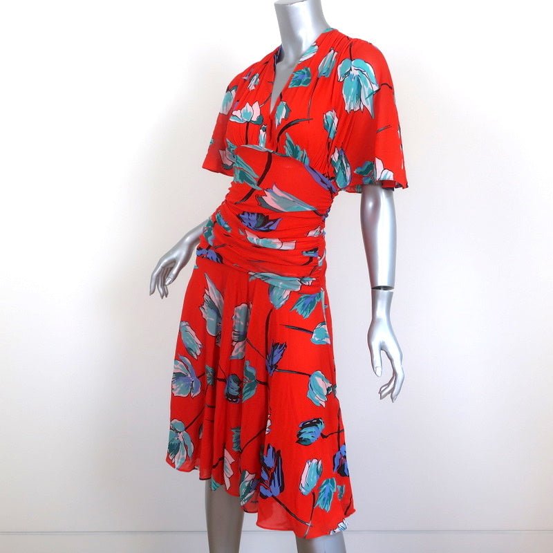 Diane von Furstenberg Dress Asher Vermillion Floral Print Mesh Size Extra Small - Celebrity Owned