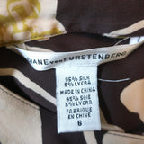 Diane von Furstenberg Dress Johann Brown/Beige Floral Print Stretch Silk Size 6 - Celebrity Owned