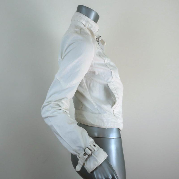 Diane von Furstenberg Moto Jacket Speedracer White Cotton Size 4 - Celebrity Owned