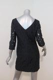 Diane von Furstenberg Sarita Dress Black Flower Lace Size 6 V-Back 3/4 Sleeve - Celebrity Owned