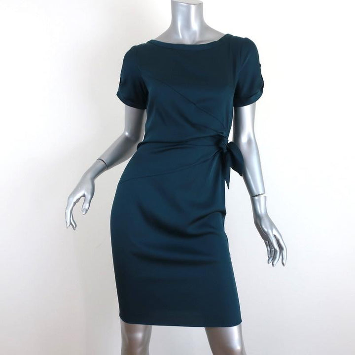 Diane von Furstenberg Side-Tie Dress Leron Teal Stretch Silk Size 2 Short Sleeve - Celebrity Owned