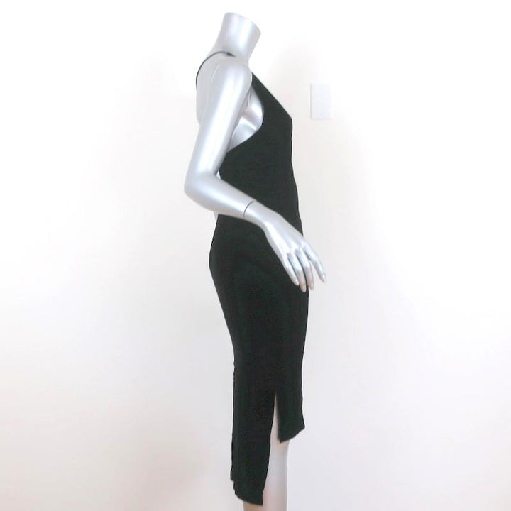 Dion Lee Fine Line Asymmetric Midi Dress Black Velvet Size US 2 - Celebrity Owned